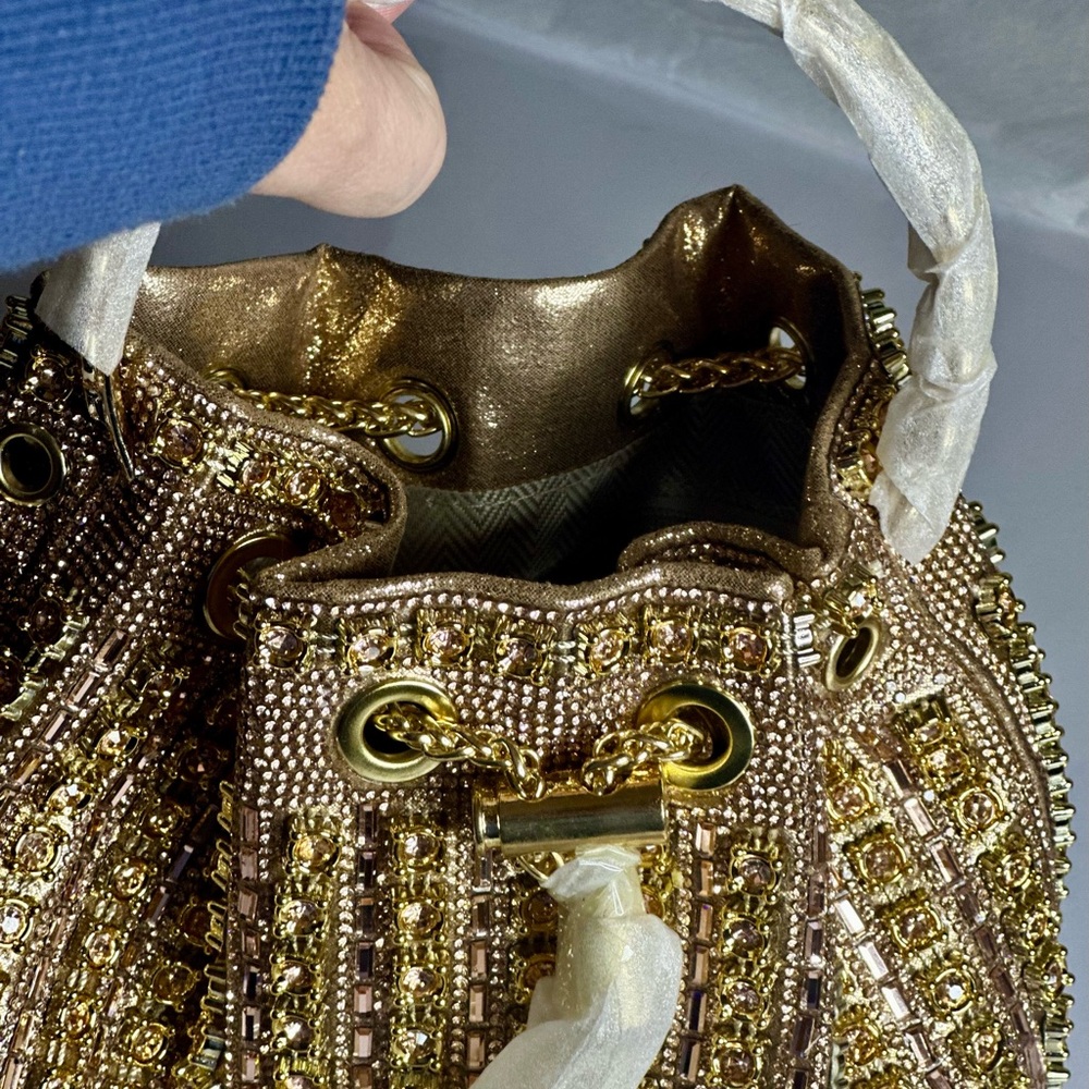 Sparkly Diamond Rhinestone Bucket Bag – Champagne Gold Evening Glam SBL Gold ❤️ - Picture 15 of 16